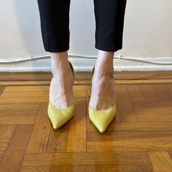 Vintage Inspired Yellow Croc Embossed Heels Diba size 12 D'Orsay - Picture 2 of 8